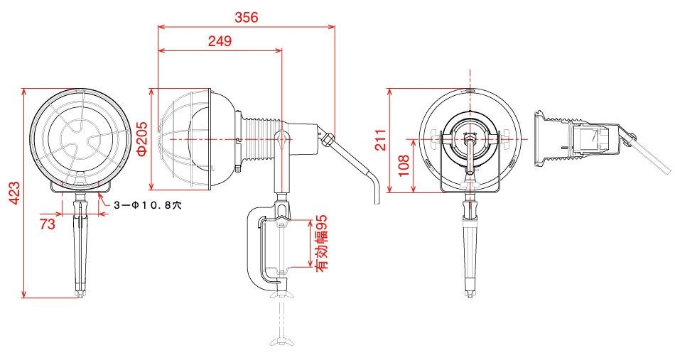 日動工業株式会社｜安全投光器 白熱球（レフ球）300W 200V